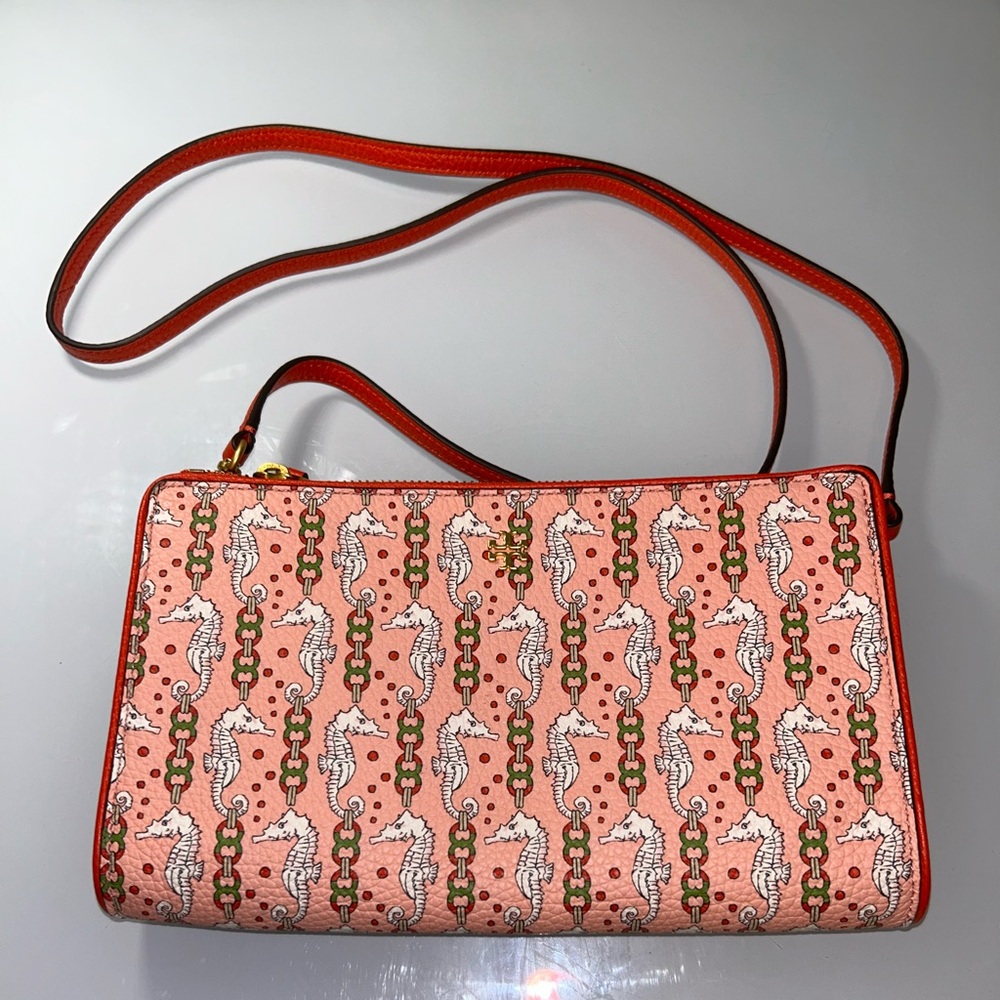 Women's Coral Seahorse Print Crossbody Bag
